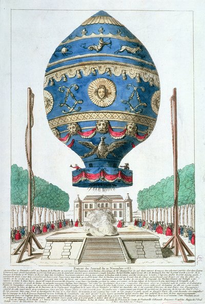 Das Ballonexperiment der Gebrüder Montgolfier im Château de la Muette, 21. November 1783 von French School