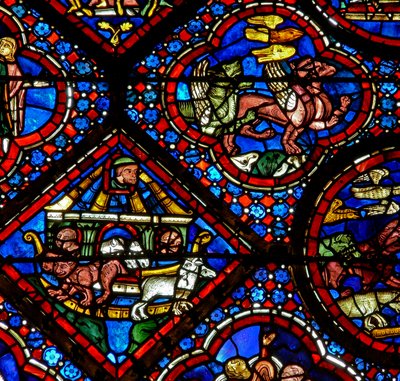Das Noah-Fenster: Noah beobachtet die Tiere, wie sie die Arche verlassen von French School