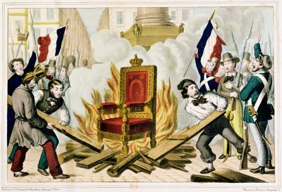 Das Volk verbrennt den Thron auf dem Place de la Bastille, 1848 von French School