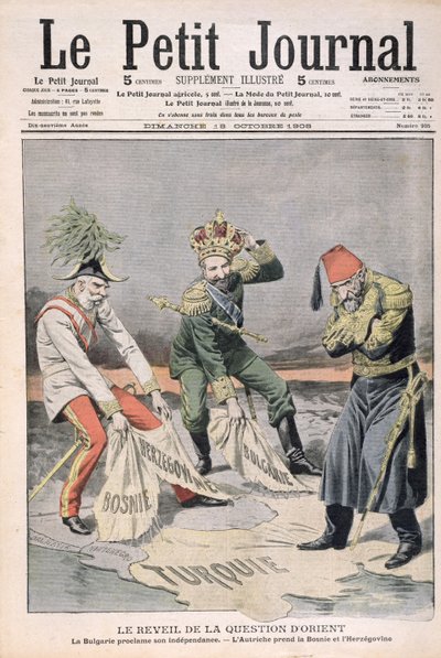 Das Wiederaufleben der Angelegenheiten orientalischer Länder und des Balkans, Titelillustration aus Le Petit Journal, 18. Oktober 1908 von French School
