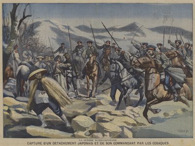 Der Russisch-Japanische Krieg: Ein japanisches Detachement und ihr Kommandant von Kosaken gefangen genommen von French School