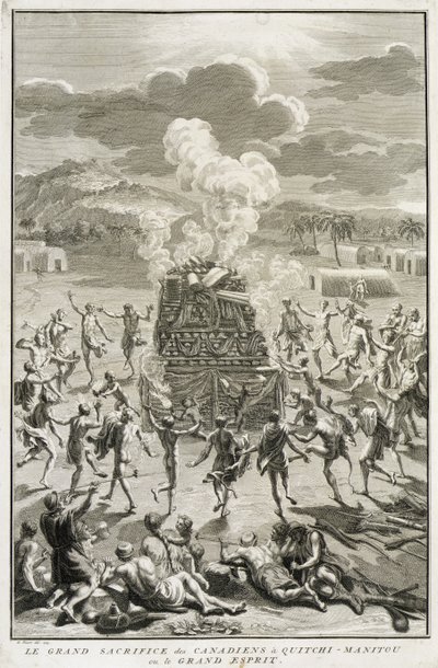 Das Opfer an Quitchi-Manitou, oder Der Große Geist, von den Kanadiern, Illustration aus Religiöse Zeremonien und Bräuche, graviert von Bernard Picart (1673-1733) 1723 von French School