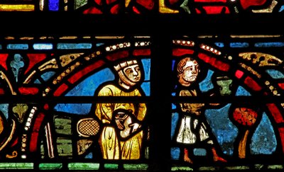 Das St. Lubin Fenster: Die Stifter - Winzer: Er serviert den Wein, sie hält den Geldbeutel von French School