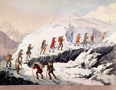 Der Schweizer Naturforscher Horace-Bénédict de Saussure und der französische Bergführer Jacques Balmat bestiegen im August 1787 zum zweiten Mal den Mont Blanc von French School