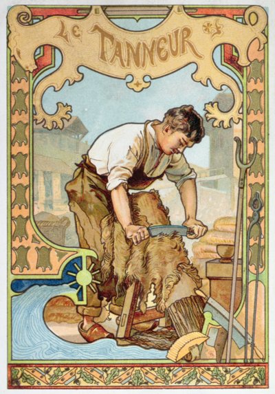 Der Gerber, Illustration aus einem Buch über Handwerke, ca. 1899 von French School