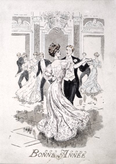 Der Walzer, französische Neujahrskarte, späte 19. Jahrhundert von French School