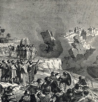 Die Eroberung von Jericho, während der die Israeliten ihre Trompeten unter den Stadtmauern ertönen lassen, deren Zugang ihnen verboten ist von French School