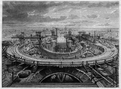 Die Baustelle der Kirche Sacré-Cœur von Montmartre im Jahr 1886, in „Die Illustrierte Welt“. von French School