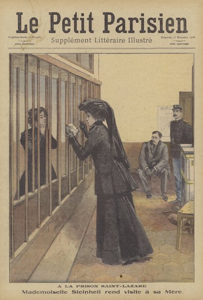 Die Tochter von Marguerite Steinheil besucht ihre Mutter im Gefängnis Saint-Lazare, Paris von French School
