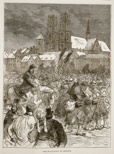 Die Evakuierung von Orleans, Dezember 1870, Illustration aus Cassells Geschichte des Krieges zwischen Frankreich und Deutschland, 1870-1871 von French School