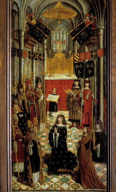 Die Krönung von Ludwig XII. (1462-1515) in der Kathedrale von Reims am 27. Mai 1498. Gemälde auf Holz der französischen Schule des 16. Jahrhunderts. 1501. Paris, Nationalmuseum des Mittelalters, Thermes de Cluny von French School