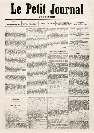 Titelseite der Tageszeitung Le Petit Journal, 12. Februar 1863 von French School