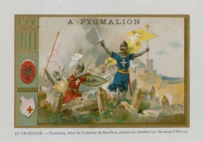Werbekarte mit einem Bild des Ersten Kreuzzugs von French School