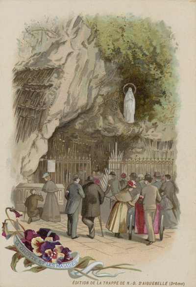 Werbekarte mit einem Bild der Grotte von Lourdes von French School