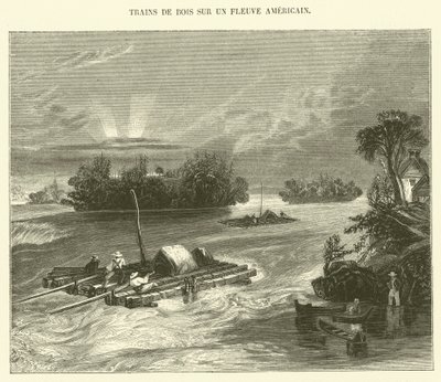 Holztransporte auf einem amerikanischen Fluss (Gravur) von French School