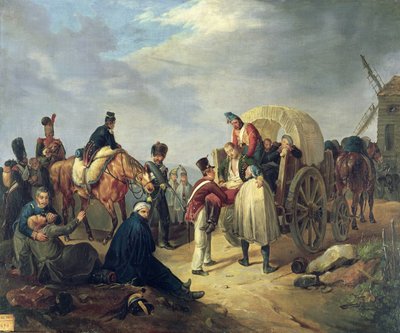 Transport verwundeter Soldaten während der Napoleonischen Kriege von French School