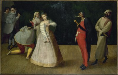 Truppe italienischer Komödianten (die Gelosi?), um 1580 von French School