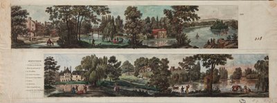 Zwei Ansichten des Mortefontaine-Parks mit Beschriftungen (Radierung mit Aquarell auf Papier) von French School
