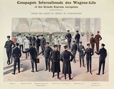 Uniformen für Mitarbeiter der Compagnie des Wagons-Lits, ca. 1910 von French School