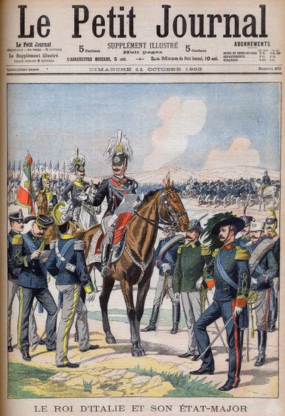 Vittorio Emanuele III. di Savoia - König Viktor Emanuel III. von Italien und sein Generalstab. Der König von Italien und sein Stab. Illustration für Le Petit Journal. von French School
