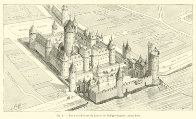 Vogelperspektive des Louvre von Philippe-Auguste, vor 1362 von French School