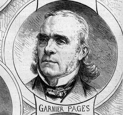 Krieg von 1870 - Regierung der Nationalen Verteidigung: Porträt von Louis Antoine Garnier Pages (Garnier-Pages) (1803-1878), Mitglied der provisorischen Regierung von 1870. Gravur in „Le Monde Illustré“ Nr. 706 vom 22. Oktober von French School
