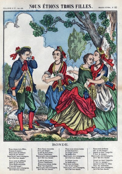 Wir waren drei Mädchen. Drei Mädchen spielen mit einem Hirten und machen ihn verlegen. (Chants et chansons populaire de la France) Imagine d