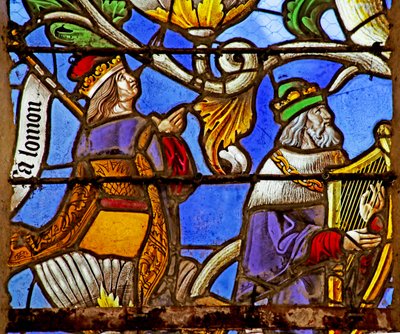 Fenster, das David und Solomon am Jessebaum darstellt von French School