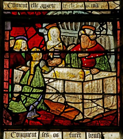 Fenster mit dem Heiligen Johannes dem Täufer und Herodes, der seinen Kopf erhält von French School