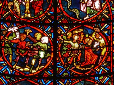 Fenster, das die Steinigung des Hl. Stephanus darstellt von French School