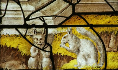 Fenster mit Eichhörnchen am Fuß des Fensters mit der Vision des Kaisers Augustus von French School