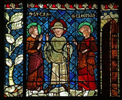 Fenster w14, das Treffen mit Christus auf dem Weg nach Emmaus darstellend: St. Lukas und St. Kleophas von French School