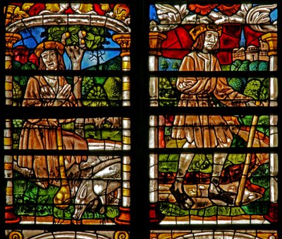 Fenster w232 zeigt eine Szene aus der Geschichte vom verlorenen Sohn: Reue setzt ein; er kehrt nach Hause zurück von French School