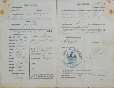 Arbeiterhandbuch, herausgegeben von der Mairie von Dampmart an Felix Auger, 1864 von French School