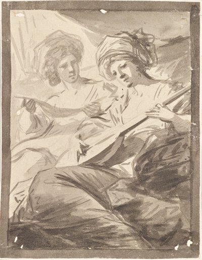 Zwei Frauen mit Mandoline (Studie zum Doppelporträt der Schwestern Victoire und Sophie von Fries?) von Friedrich Heinrich Fuger