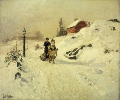 Pferdeschlitten in einer Winterlandschaft von Frits Thaulow