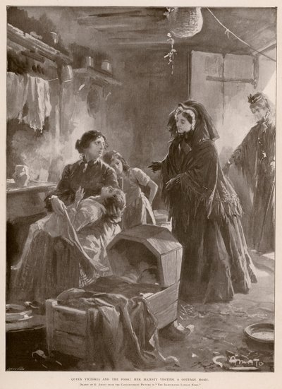 Königin Victoria und die Armen: Die Königin besucht ein Häuschen (Fotogravur) von G.S. (after) Amato