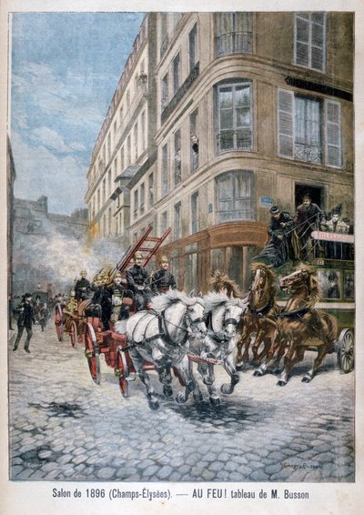 Feuerwehrwagen auf dem Weg zu einem Brand, Paris, 1896 von G. Busson