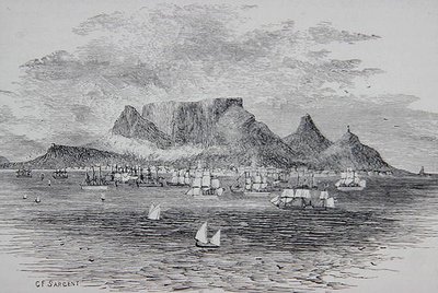 Kapstadt von der Tafelbucht aus gesehen, Südafrika, aus 