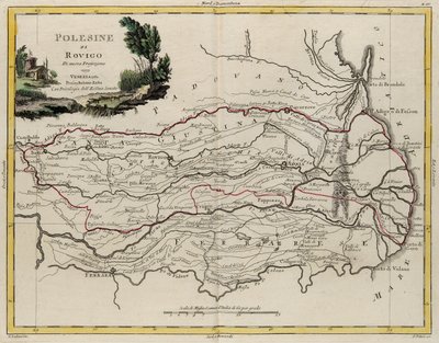 Landgebiet des Staates Veneto: Gebiet von Rovigo, Stich von G. Zuliani aus Band II des "Neuesten Atlas" veröffentlicht in Venedig 1782 von Antonio Zatta, Privatsammlung von G. Zuliani