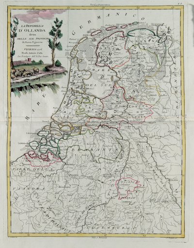 Die Republik Holland, aufgeteilt in ihre Provinzen, Stich von G. Zuliani aus Band I des Neuesten Atlas, veröffentlicht in Venedig 1776 von Antonio Zatta, Privatsammlung von G. Zuliani