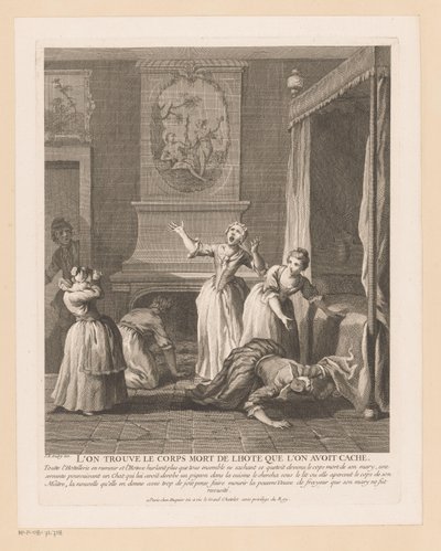 Frauen finden eine Leiche unter einem Bett von Gabriel Huquier