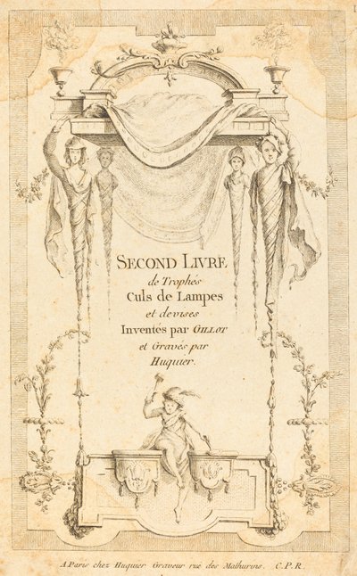 Zweites Buch der Trophäen, Schlussstücke und Devise: Titelseite von Gabriel Huquier after Claude Gillot