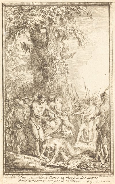 Heroische Tat eines Vaters, der sich für seinen Sohn opfert von Gabriel Jacques de Saint Aubin