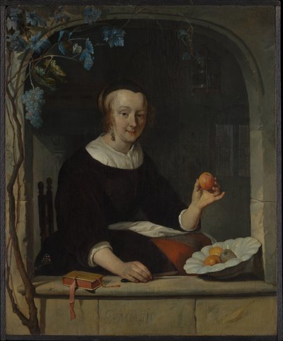 Eine am Fenster sitzende Frau von Gabriel Metsu