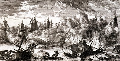 Seeschlacht (Gravur) von Gabriel Perelle