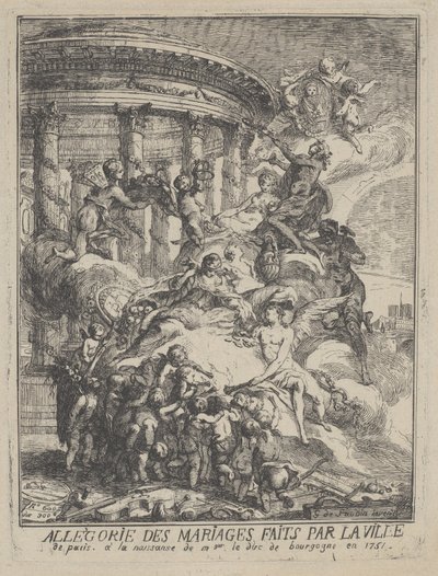 Allegorie der Ehen, die von der Stadt Paris zur Geburt des Herzogs von Burgund geschlossen wurden, 1751 von Gabriel de Saint Aubin