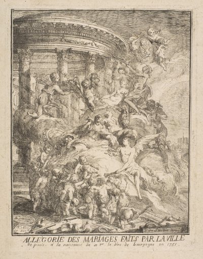 Allegorie der Ehen, die von der Stadt Paris zur Geburt des Herzogs von Burgund geschlossen wurden, 1752 von Gabriel de Saint Aubin