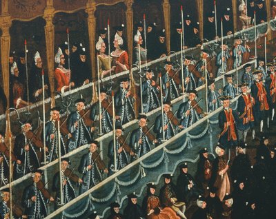 Mittagessen im San Beneto Theater, angeboten vom Dogen zu Ehren der Fürsten des Nordens, Venedig (Detail) von Gabriele Bella
