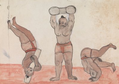 Drei Jeyties beim Üben von Gangaram Chintaman Tambat